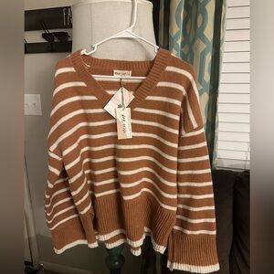 Orange/Brownish and White Striped Sweater